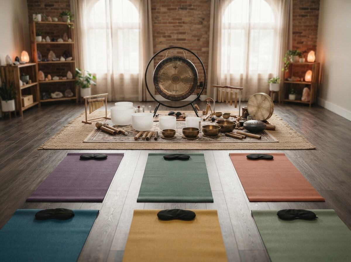 Group sound bath session hosted at a partner studio